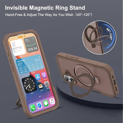 Compatible with iPhone 16 Case with Magnetic Ring Stand [Compatible with Mag-Safe] [Built-in Screen Protector] Military-Grade Drop Protection Matte Translucent Phone Case, Desert Brown - color: Desert Brown, size: Iphone 16
