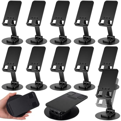 Geelin 50 Pieces 360 Rotating Bulk Phone Holder for Desk Bulk Black Adjustable Foldable Phone Stand Holder with Anti-Slip Pad Lightweight Aluminum Base Stand for All Phones