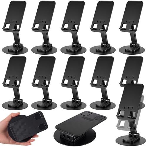 Geelin 50 Pieces 360 Rotating Bulk Phone Holder for Desk Bulk Black Adjustable Foldable Phone Stand Holder with Anti-Slip Pad Lightweight Aluminum Base Stand for All Phones
