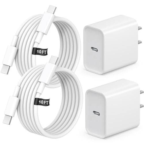 2+2Pack iPhone 17 16 15 Charger Fast Charging 20W Apple Charger &10ft Cable - color: White