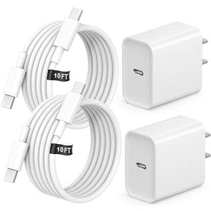 2+2Pack iPhone 17 16 15 Charger Fast Charging 20W Apple Charger &10ft Cable - color: White