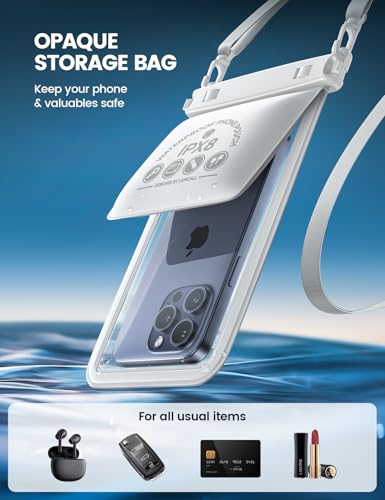 Lamicall Double Pocket Waterproof Phone Pouch, IPX8 Water proof Dry Bag | Privacy Storage for Card & Key, Cruise Ship, Beach Essentials for iPhone 17 16 15 14 13 Pro Max, White - color: White