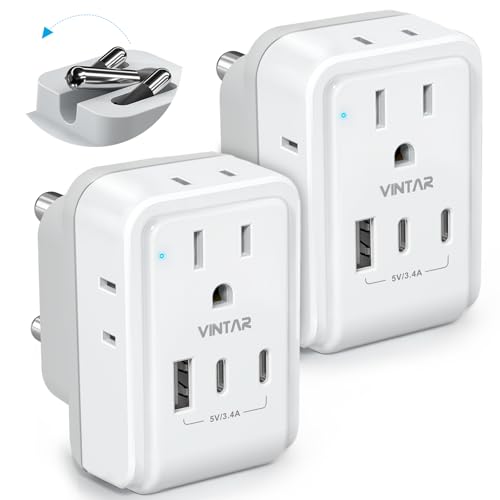 VINTAR Type M Adapter for South Africa, 2 Pack Foldable Plug with 4AC 3 USB - style: Type M - South Africa