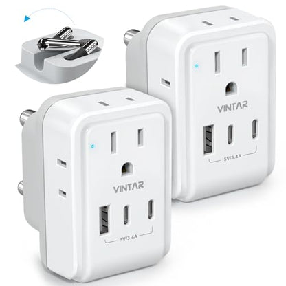 VINTAR Type M Adapter for South Africa, 2 Pack Foldable Plug with 4AC 3 USB - style: Type M - South Africa