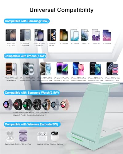 NANAMI 3 in 1 Wireless Charger for Samsung Phone and Watch, Galaxy S26/S25 - color: Green