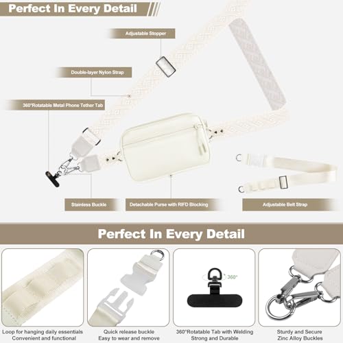 YFWE Phone Strap Crossbody, Clip and Go Strap for Phone with Wallet Crossbody, Adjustable Phone Lanyard Belt Strap with Detachable RFID Wristlet Wallet (XL-Cream) - color: Cream, size: X-Large
