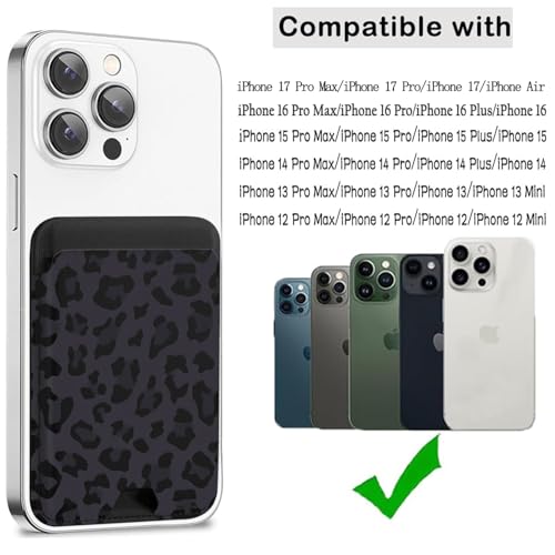 Compatible with Magsafe Cute Wallet Magnetic Card Holder (Leopard) - color: Leopard