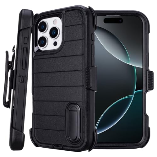 for Phone Case iPhone 16 Pro Case Black with Belt Clip Heavy Duty· | Holster for Shockproof Cases,3 Layers of Sturdy,Military Grade Defender Cover for iPhone 16 Pro Cases Black 6.3 Inch - color: Black