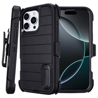 for Phone Case iPhone 16 Pro Case Black with Belt Clip Heavy Duty· | Holster for Shockproof Cases,3 Layers of Sturdy,Military Grade Defender Cover for iPhone 16 Pro Cases Black 6.3 Inch - color: Black