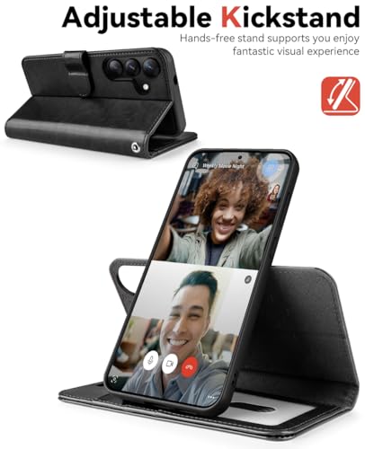 OCASE for Samsung Galaxy S26 Detachable Wallet Case with Card Holder, [2 in 1] PU Leather Flip Folio Case with RFID Blocking Stand Wrist Strap Shockproof Phone Cover 2026, Black | Magnetic [Wireless Charging] [Card Slot] Leather Shockproof Case Mobile Pho
