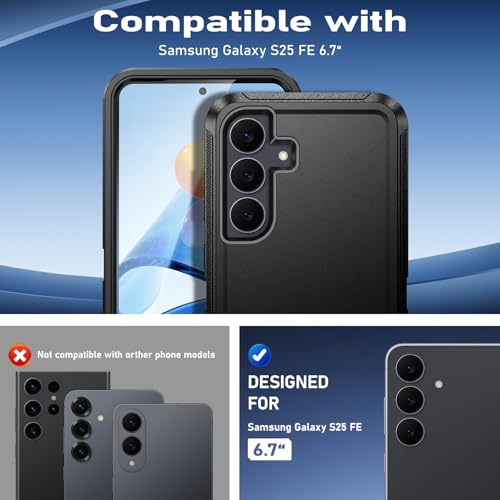 DUEDUE for Samsung Galaxy S25 FE Case with Belt Clip Holster Shockproof 3-Layer Heavy Duty Kickstand Cover Full Body Protective Rugged Phone Case for Samsung S25 FE 5G 6.7", Black - size: for Samsung S25 FE 5G 6.7"