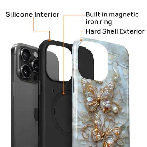 Magnetic for iPhone 14 Pro Max Case,[Compatible with Magsafe] Dual Layer Protective Heavy Duty Shockproof Rugged Drop Protection Bumper Hybrid Case - Stained Glass Butterflies - color: Stained Glass Butterflies, size: iPhone 14 Pro Max