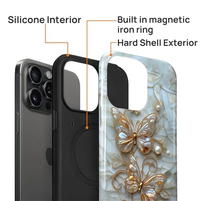 Magnetic for iPhone 14 Pro Max Case,[Compatible with Magsafe] Dual Layer Protective Heavy Duty Shockproof Rugged Drop Protection Bumper Hybrid Case - Stained Glass Butterflies - color: Stained Glass Butterflies, size: iPhone 14 Pro Max
