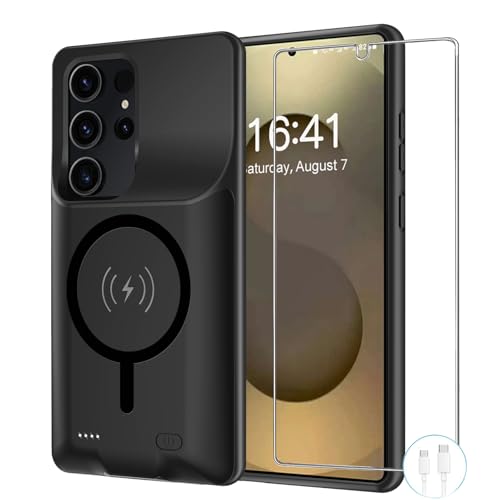 Battery Case for Galaxy S25 Ultra, [12000mAh] Slim Rechargeable Smart Extended Charging Case Compatible with Galaxy S25 Ultra (6.9 inch) Backup Power Battery Pack Charger Cover-Black - size: Galaxy S25 Ultra