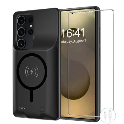 Battery Case for Galaxy S25 Ultra, [12000mAh] Slim Rechargeable Smart Extended Charging Case Compatible with Galaxy S25 Ultra (6.9 inch) Backup Power Battery Pack Charger Cover-Black - size: Galaxy S25 Ultra