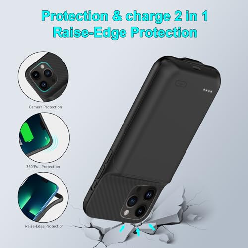 Battery Charging Case for iPhone 12 Pro Max, 13 Pro Max, 14 Pro Max, 14 Plus, 10000mAh Portable Extended Power Bank Case, Black, Plastic - size: For iPhone 12PM/13PM/14PM/14 Plus