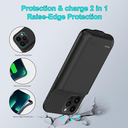 Battery Charging Case for iPhone 12 Pro Max, 13 Pro Max, 14 Pro Max, 14 Plus, 10000mAh Portable Extended Power Bank Case, Black, Plastic - size: For iPhone 12PM/13PM/14PM/14 Plus