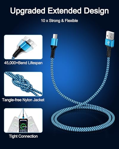 2Pack Carplay Cable for iPhone 17 USB A to USB C Braided Fast Charging Cord - size: 3FT