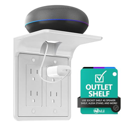 WALI Double Outlet Shelf Wall Holder – Bathroom Shelf Duplex for Electric Toothbrush, HomePod Mini, Echo Dot & Phone Charging – White-2 Packs (DLS002) - size: Larger
