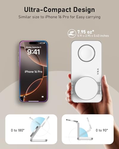 VBA 3 in 1 Wireless Charging Station for Apple MagSafe Charger,Foldable Fast Charging Magnetic Wireless Charger Stand,Travel Charger for iPhone 17 Air 16 15 14 13 12,Apple Watch,AirPods Pro(White) - color: White