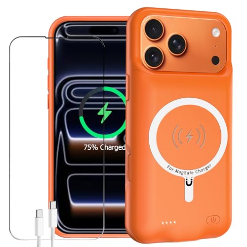 Battery Case for iPhone 17 Pro, Enhanced 10000mAh Portable Protective Wireless Charging Case Support Carplay Compatible with iPhone 17 Pro (6.3 inch) Rechargeable Extended Battery Charger Case-Orange - size: iPhone 17 Pro