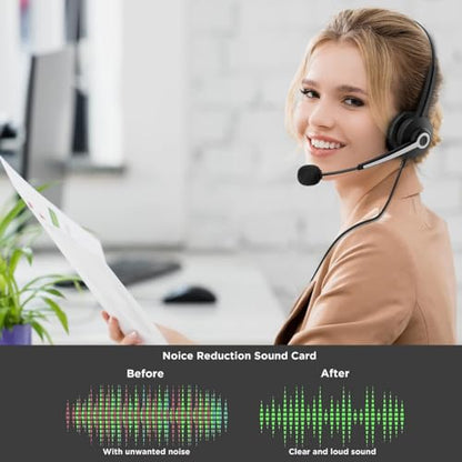 Wantek USB-A/USB C/3.5mm Jack 3-in-1 PC Headset, Wired & Noise with Noise-Cancelling Microphone for Laptop - Type-C Computer Headphones with Mic in-line Control for Home