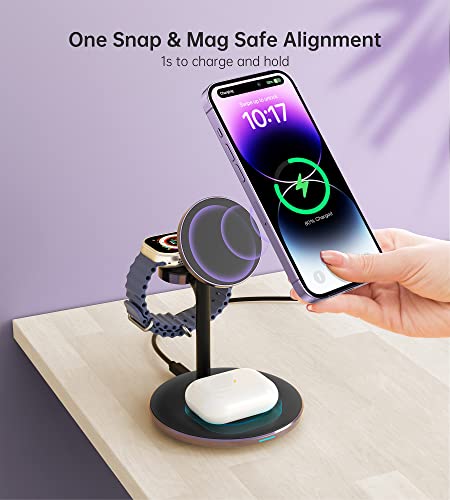 3 in 1 Magnetic Wireless Charging Station for Apple Devices,15W for Magsafe - color: Dark Purple
