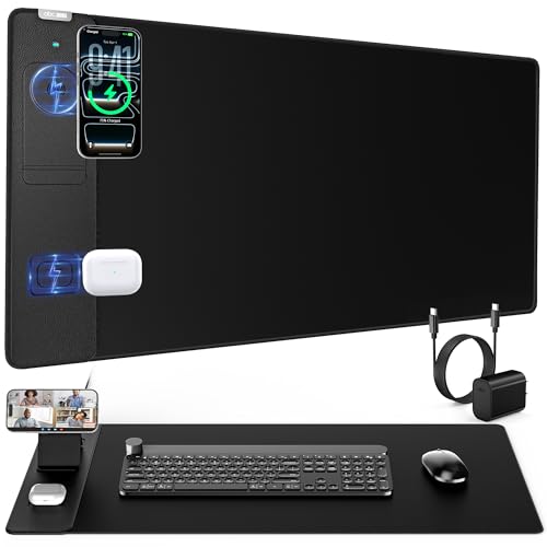 Wireless Charging Mouse Pad with Magnetic Phone Stand, 31.5"x15.8" Large - color: Black-Mag Stand-Adatper