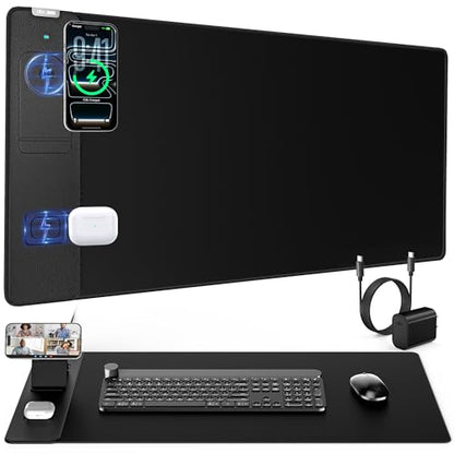 Wireless Charging Mouse Pad with Magnetic Phone Stand, 31.5"x15.8" Large - color: Black-Mag Stand-Adatper
