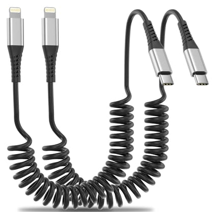 Coiled USB C to Lightning Cable for Car 2 Pack, 3FT Apple Carplay Cable, Short Retractable iPhone Charger Fast Charging Cord for iPhone 14 13 12 11 Pro Max Xs X Xr 8/Airpods - style: Coiled USB-C to Lightning