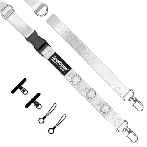 Cell Phone Lanyard Crossbody Built 3 Hooks & Anti-Slip Wrist Strap - color: White, size: Large: Width 0.98''/Length 36.61'' – 67''