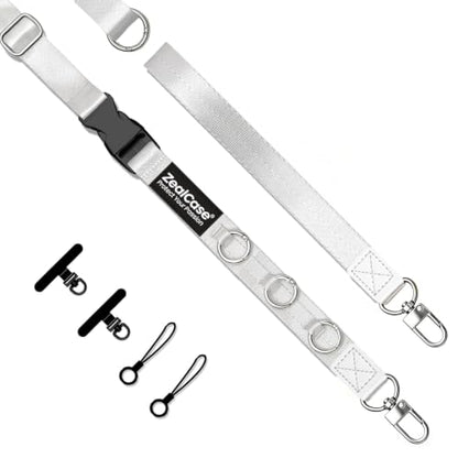 Cell Phone Lanyard Crossbody Built 3 Hooks & Anti-Slip Wrist Strap - color: White, size: Large: Width 0.98''/Length 36.61'' – 67''