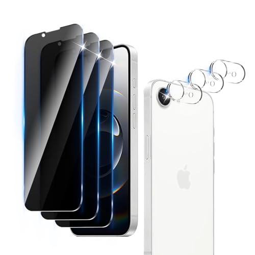 3+3 Pack Privacy Screen Protector Designed for iPhone 16e / 17e With 3 Pack Camera Lens Protector,Full Coverage Anti-Spy Tempered Glass Film,9H Hardness,Bubble Free,Easy to Install - color: iPhone 16e / 17e FK33
