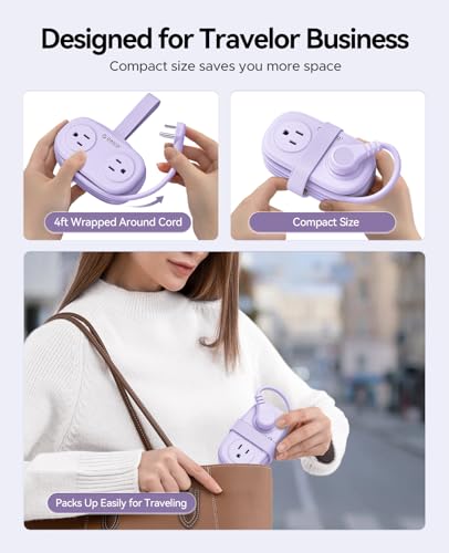 ORICO Purple Travel Power Strip with 4 AC Outlets 3 USB Ports (1 USB-C) - color: Purple