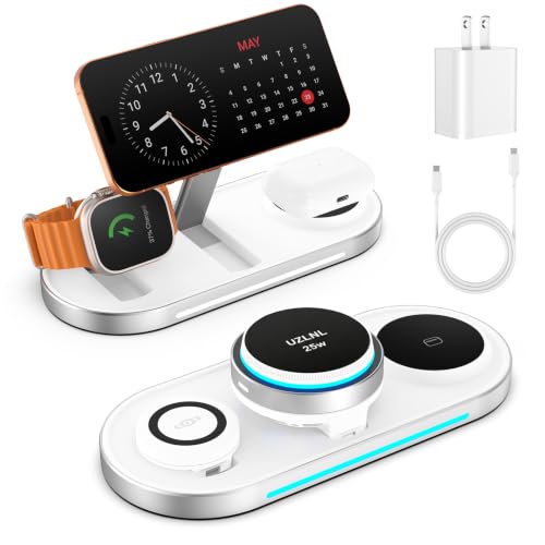 25W 3 in 1 Wireless Charging Station for Magsafe Charger for Apple Device - color: white