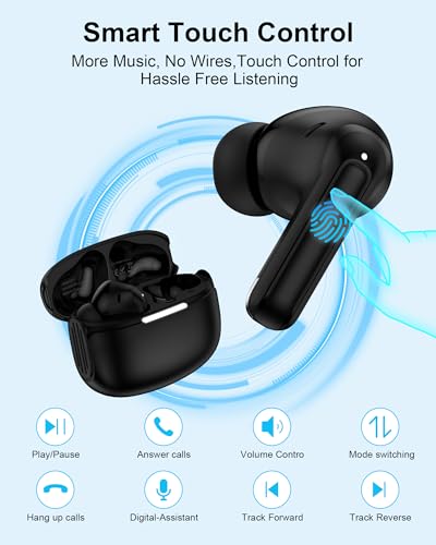 Wireless Earbuds, 5.4 Bluetooth Headphones for iPhone 17, Bluetooth Ear Buds with Bass Stereo Sound, Noise Cancelling, IP7 Waterproof in-Ear Earphones with Mic for iPhone 17e/16/15/Sansung Galaxy/iPad - color: Black