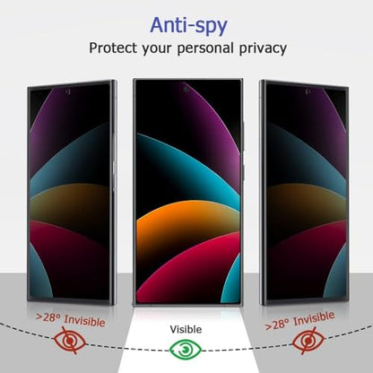 2 Pack Galaxy S24 Ultra Anti spy Privacy Screen Protector, 9H Tempered Glass,Anti-Scratch, Smooth and Responsive Absolute, No Bubbles, High Definition Clear[Anti-Spy Tempered Glass]Easy Install(6.8 ")