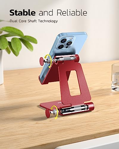 Nulaxy Full Aluminum Dual Folding Cell Phone Stand for Desk, Red - color: H-Red