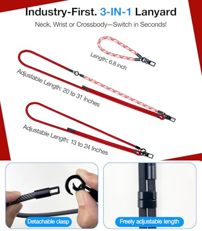 Phone Lanyard Crossbody, 3-in-1 Neck Strap& Wrist Strap, Adjustable Anti-Theft Lanyard with 2 Phone Tether Tabs, Universal Cell Phone Strap for iphone 17 pro max,Travel Essential, Red - color: Red