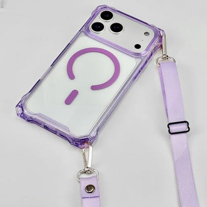 Magnetic for iPhone 17 Pro Max Crossbody Phone Case,Light Purple,Clear Magnetic Soft Frame PC Back Shockproof Protective Phone Cover with Adjustable Detachable Lanyard,Compatible with MagSafe - color: Light Purple, size: iPhone 17 Pro Max
