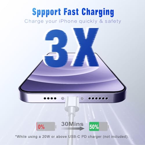USB C to Lightning Cable [Apple MFi Certified] 2Pack 10FT, White - size: 2Pack-10FT