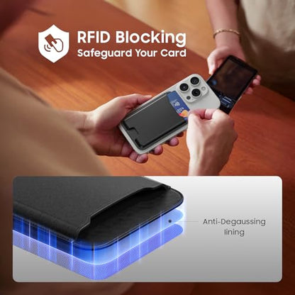 Musotica 2 Packs Phone Card Holder, Leather Phone Wallet Stick on, Stronger Nano Adhesive Credit Card Holder for Back of Phone Case, With RFID Blocking, Fit 4 Cards for iPhone, Samsung, and Android - color: Black