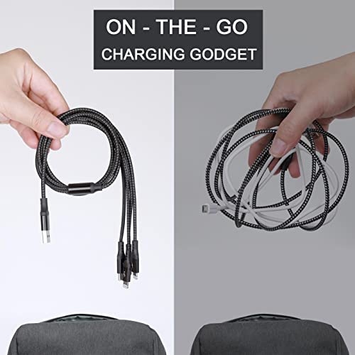 Multi USB Charger Cable 2Pack [4A,10ft ] 4 in 1 USB Fast Charging Cable with IP/Type C/Micro USB Ports Adapter for Phone 17/16/15/14/13/12/11/X/8/7/6/Samsung/Pixel/HTC/LG/Huawei/Sony/Tablets.