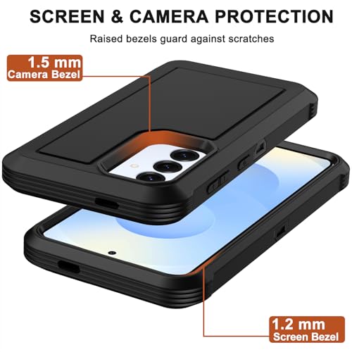 for Samsung Galaxy S25 Case, Samsung Galaxy S24 Case, with 2X Screen Protector, Dual Layer Bumper Cover with Belt Clip Holster & Kickstand Phone Case for Galaxy S25/S24 5G (Black) - color: Black