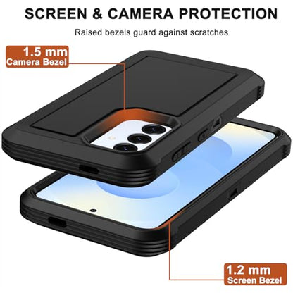 for Samsung Galaxy S25 Case, Samsung Galaxy S24 Case, with 2X Screen Protector, Dual Layer Bumper Cover with Belt Clip Holster & Kickstand Phone Case for Galaxy S25/S24 5G (Black) - color: Black