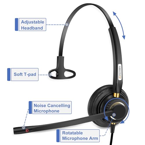 Arama Phone Headset for Office Phones for Polycom & Other IP Phones(A800S2)