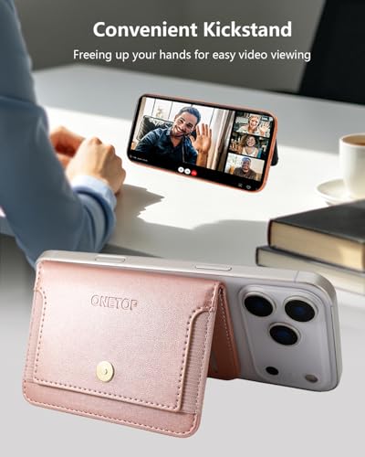 ONETOP for MagSafe Wallet,Magnetic Phone Wallet with 5 Card Slots,RoseGold | 1-12 Cards/Cash Holder for iPhone 17/16/15/14/13/12 Series,Detachable Wallet Stick-On Back,PU Leather RFID Blocking Kickstand - color: Rose Gold