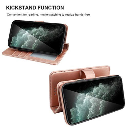 Bocasal Detachable Wallet Case Card Holder for iPhone 11, Rose Gold | Kickstand Card Slots Holder PU Leather Magnetic Shockproof Wrist Strap Removable Flip Protective Cover 6.1 inch - color: Rose Gold