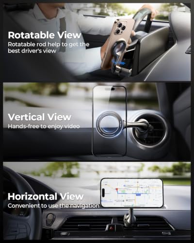For MagSafe Car Mount [Double Metal Hook] Air Vent Magnetic Phone Holder - color: Black