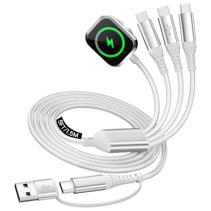 Travel Essentials, 3 USB C Multi Charging Cable with iWatch Charger for Car - color: Pearl White, size: 1Pack5FT